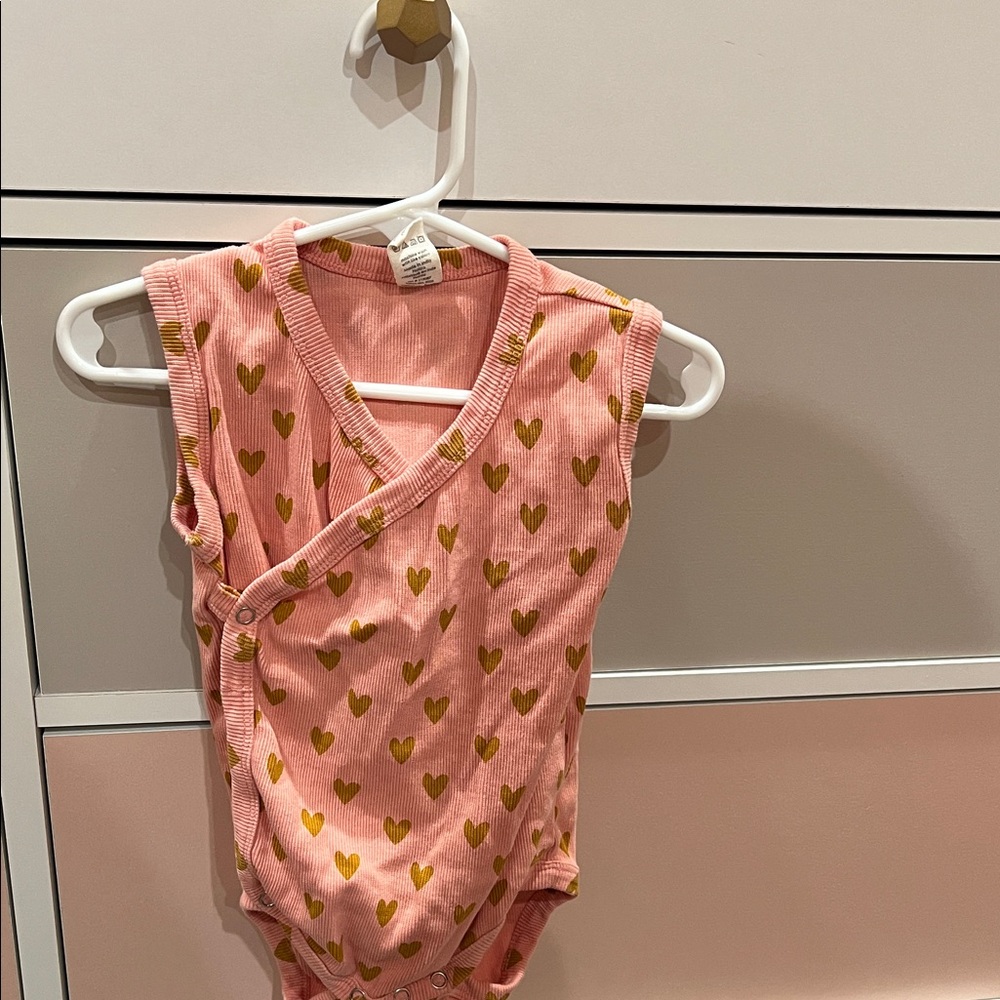kate quinn Pink Sleeveless One-Piece with Gold Heart Print